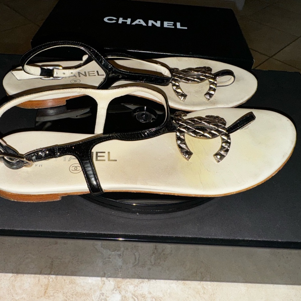 Chanel Black and Beige Women's Sandals - Picture 2 of 8